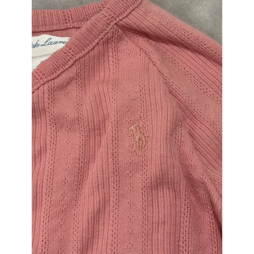 Ralph Lauren‎ Baby Girl Pink Pointelle Wrap Top Side Snap Ruffle 9M Long Sleeve